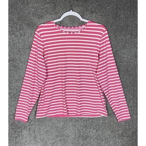 Lands End Crew Neck Long Sleeve Rash Guard Top Womens Size Large Pink UPF 50